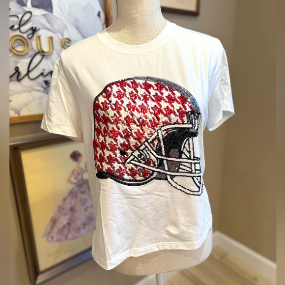 NWT! QUEEN OF SPARKLES Sequin Houndstooth Crimson Tide Short Sleeve Tee - Picture 1 of 5
